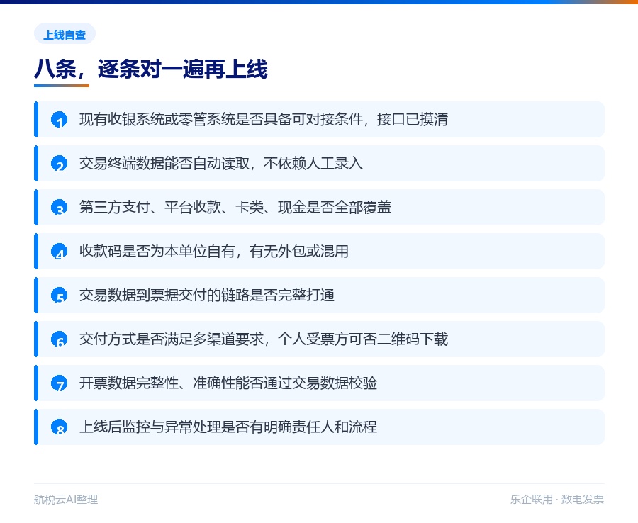 交易即开票离你有多远?两条通道,决定你要花多少时间(图7) 上线前自查清单