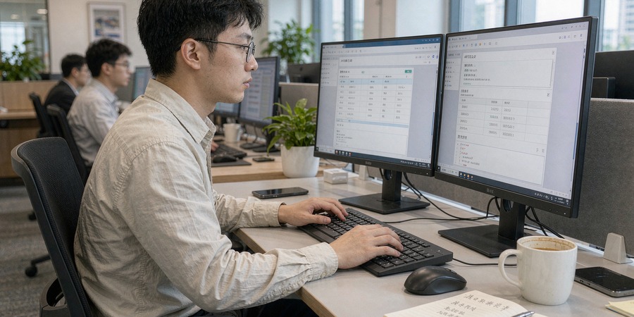 数电发票接口开发文档:开票、红冲、查询全流程开发指南(2026 最新版)(图1) 软件工程师在双显示器前进行接口开发(场景示意图)